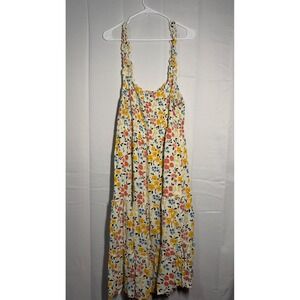 Natura Rae Floral‎ Maxi Dress Tiered Smocked Straps White Yellow Pink Blue 3X